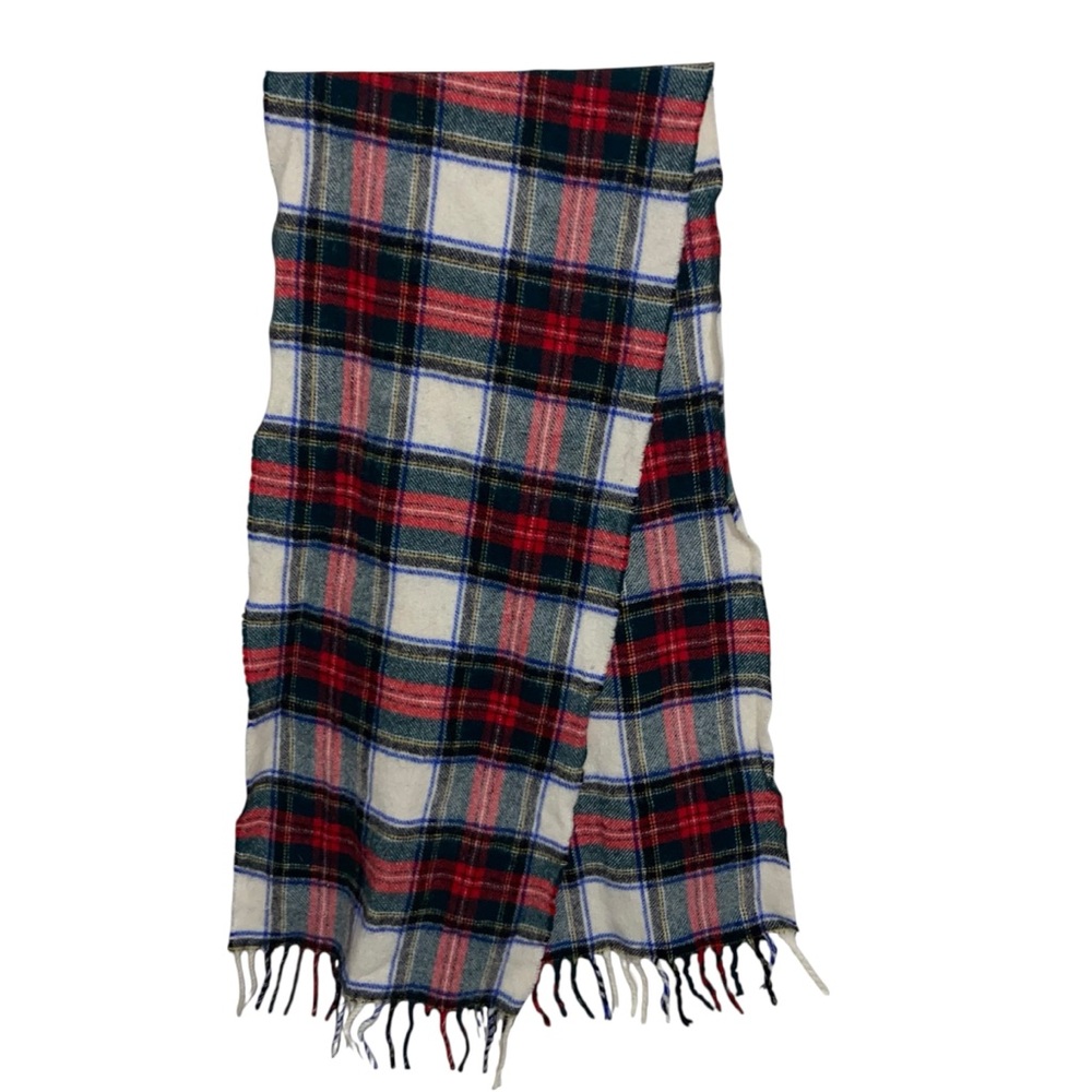 L.L Bean Scarf Unisex Mens Womens Fringe Lambswool England Made Plaid Vintage